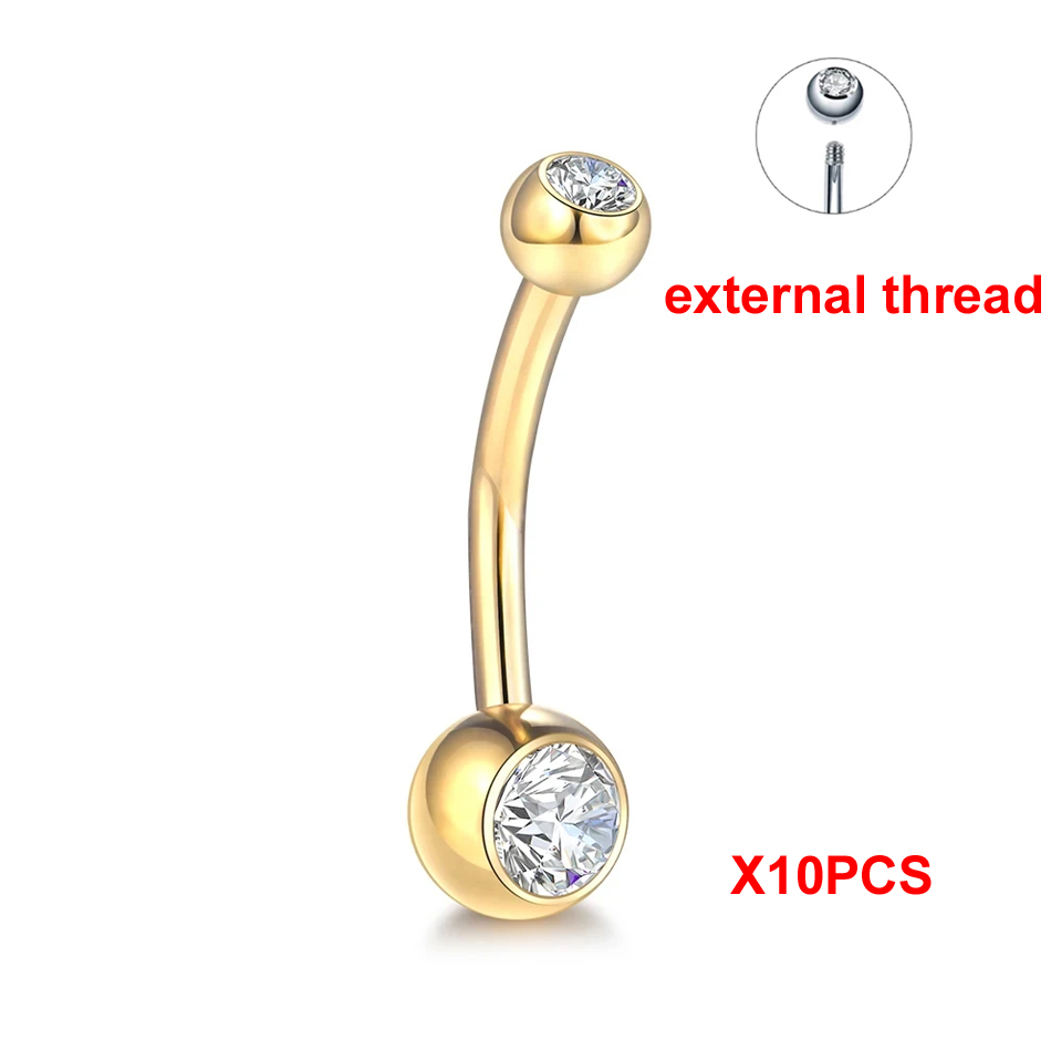 10 stks/partij G23 Titanium Navelpiercings Crystal Navel Barbell Ringen Buik Piercing Sieraden voor Sexy Vrouwen Navel Piercing 14G: Roze / Goud-kleur
