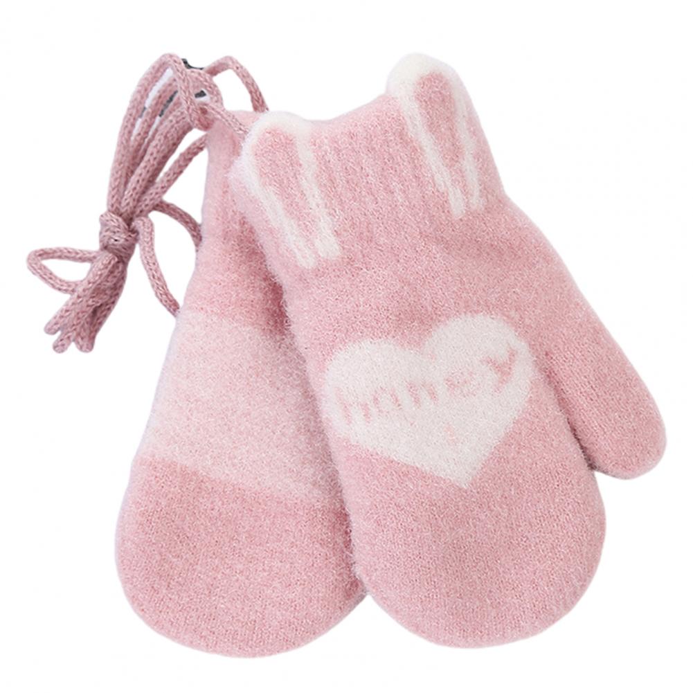 Enfants hiver mignon amour coeur motif miel lettres tricoté gants mitaines