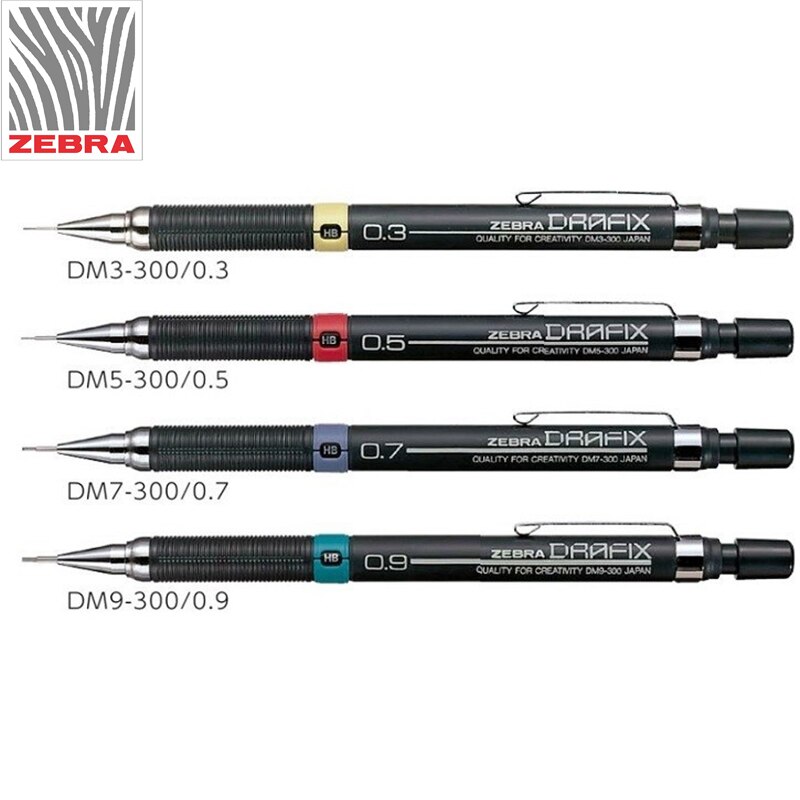 3 stykker top mekaniske blyanter lavet i japan zebra drafix  dm3-300 tegning special 0.3/0.5/0.7/0.9mm