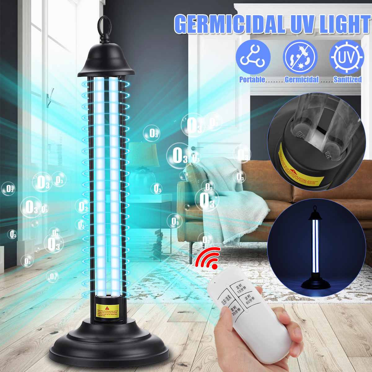 UV Germicidal Lamp With Remote Control Timer Home Shoes Box UVC Lamp Indoor UVC Wand Kitchen UV Light 38W 220V Ultraviolet Lamps