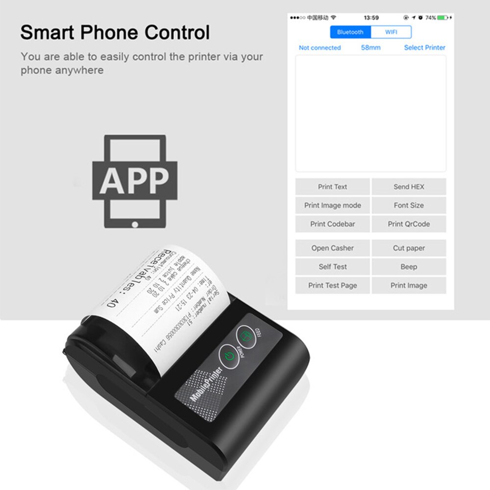 Mini Wireless Receipt Bluetooth Thermal Label Printer C58A-203 Smart Phone Control Home Offic Use