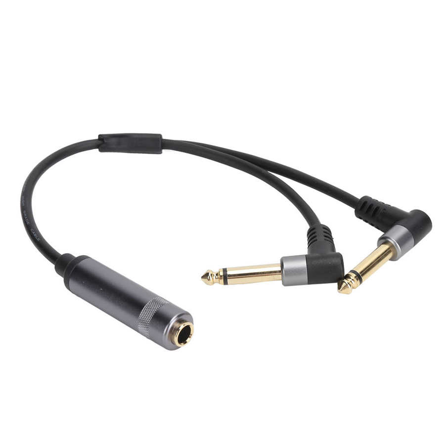 6,35 mm jack splitter 1/4 TRS stereo vrouwelijk naar dual 1/4 TS mono haakse 6,35 mm audio breakout-kabel 30 cm voor luidsprekermixer