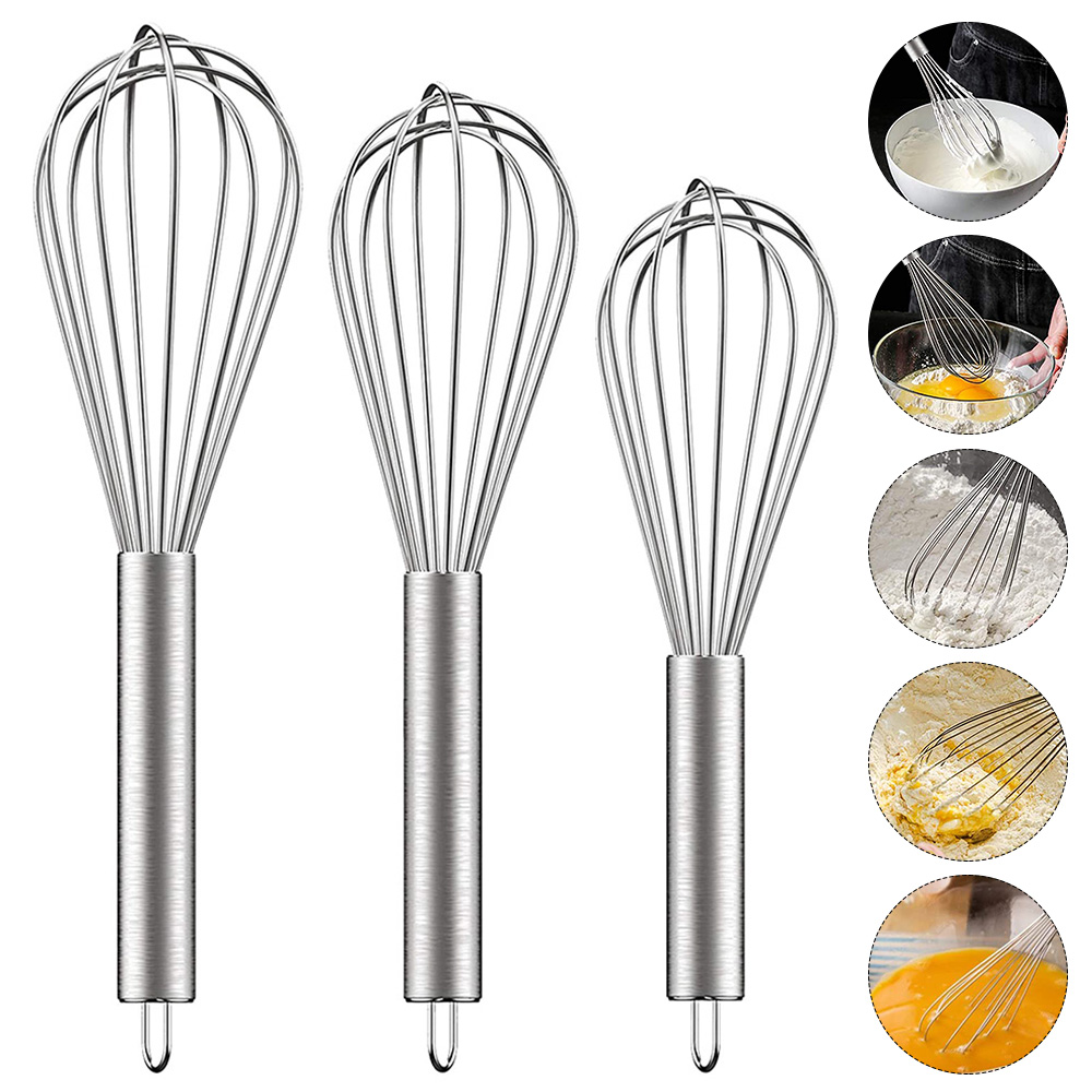3 Stuks Roestvrijstalen Garde Set 6 Draad Whisks 8/10/12 Inch Keuken Ballon Whisks Met Roestvrij Grip Handmatige Eierklopper Blender