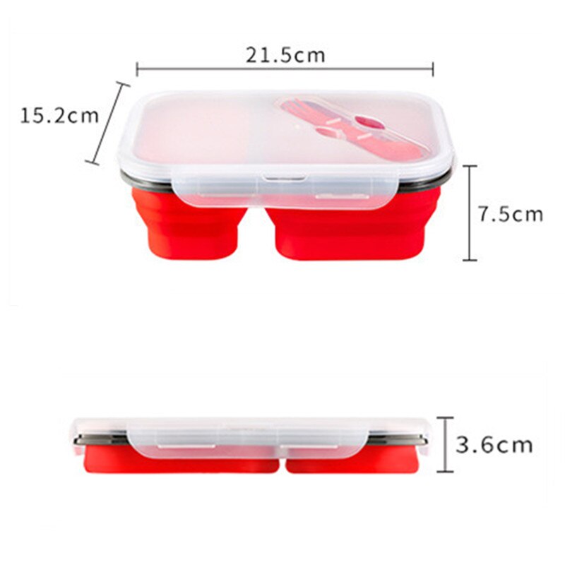 2 Cellen Silicone Inklapbare Draagbare Lunchbox 900Ml Magnetron Kom Vouwen Voedsel Opslag Lunch Container Lunchbox