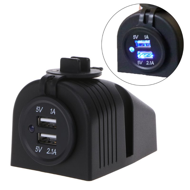 12v x 24v dual-usb-panel-ladeadapter mit armaturenbretthalterung und wasserdichten schutzkappen für auto, boot, schiff und lkw