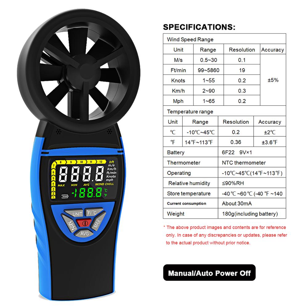 Holdpeak HP-8805 Digital Anemometer Wind Speed Meter for Measuring Wind Speed, Temperature Color Screen Display High Class