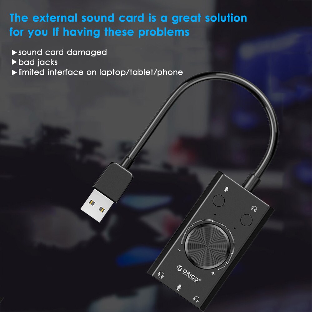 USB Sound Card Plug and Play External Stereo Sound Adapter Splitter Converter with Volume Control Supports TRS/TRRS