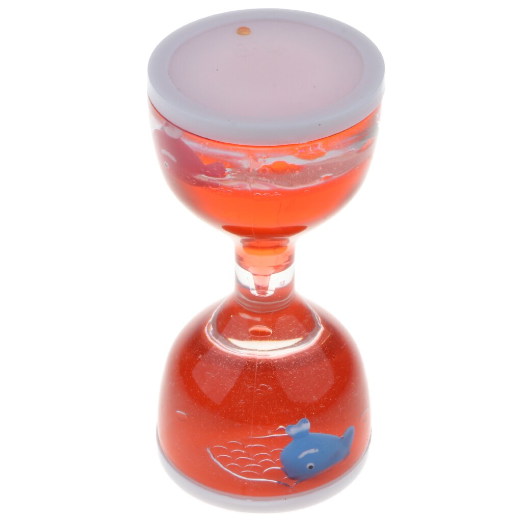 Dolphin Liquid Motion Bubbler Timer Floating Oil Hourglass - Sensory Fidgeting Toys for Kids Home Desk Decor Ornaments Red