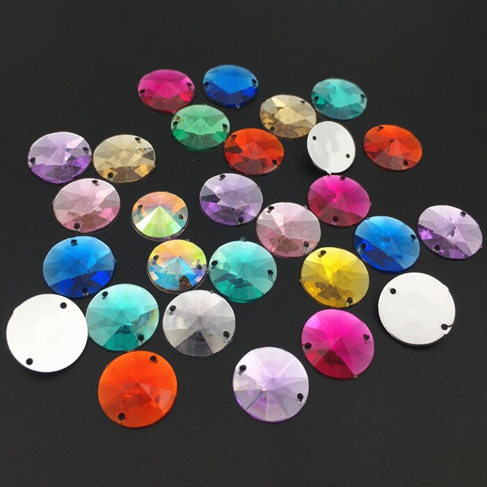 14mm 50 stuks Ronde Naaien Acryl Rhinestone Naai Op Punt Facet Kristallen Plaksteen Twee Gaten Rivoli Naai-On kledingstuk Stenen