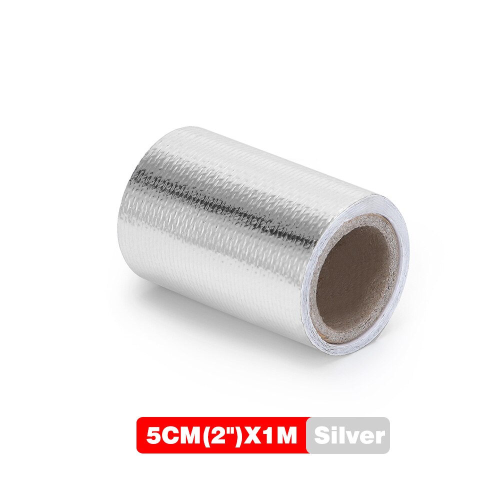 Fire-retardant Fiberglass Belt Automobile Motorcycle Refit Thermal Insulation Band Exhaust Heat Wrap Roll Heat Shield Tap: 5cm 1Meter Silver