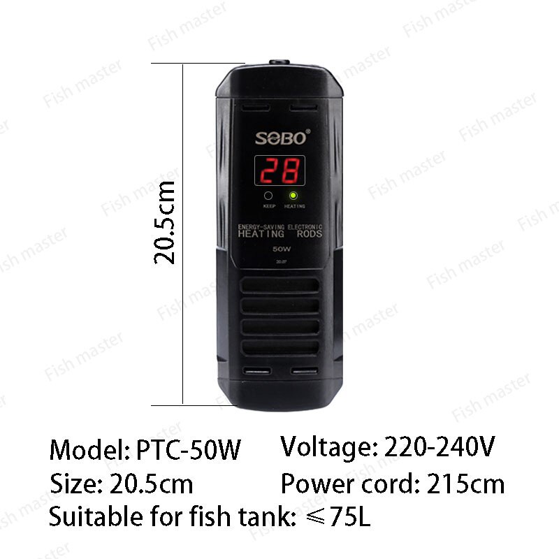 Fish tank heating rods PTC heating rods to cut off the water and power off the constant temperature aquarium frequency heater: SOBO PTC 50W / AU adapter plug