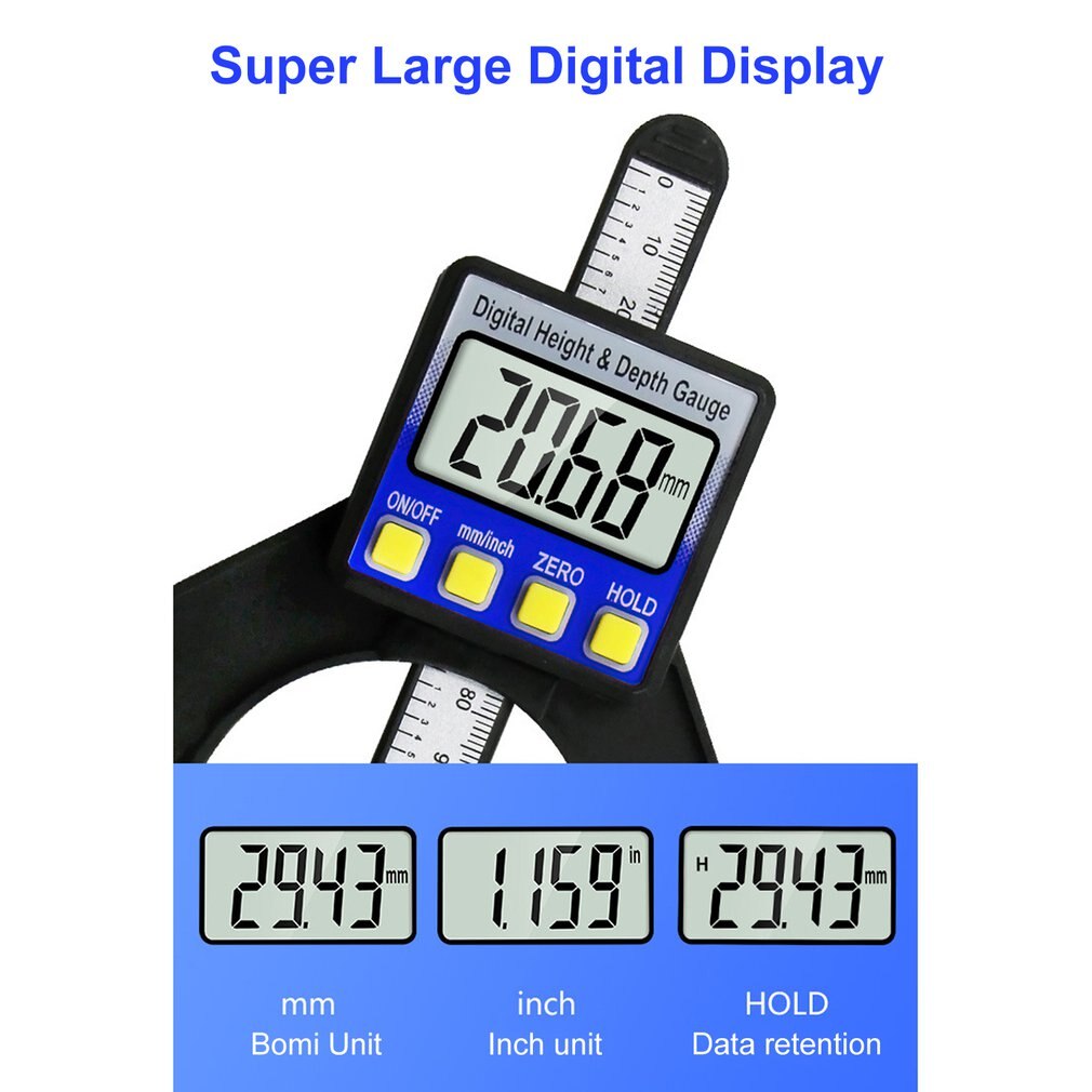 Medidor de profundidad Digital LCD de 0-80MM, calibres de carpintería, herramientas de medición de altura, apertura magnética de pie