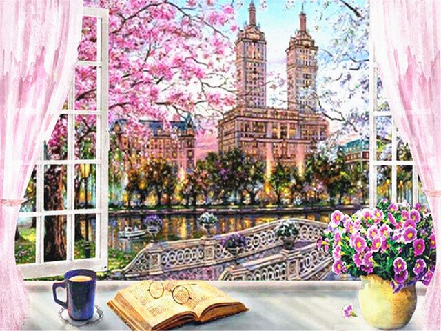HUACAN peinture par numéros fenêtre paysage dessin sur toile peint à la main Art photo Kits bricolage décoration de la maison: SZHC1-2597