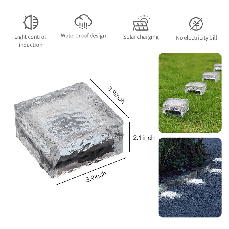 Waterproof Solar Lawn Lamps Solar Floor Tile Light Outdoor Lawn Lamps Square Ice Block LED Light Garden Stairs Lamp
