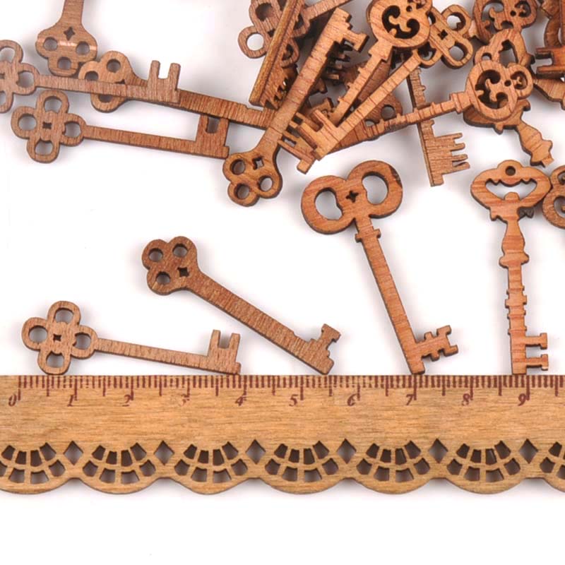 25 stuks willekeurige vintage gemengde sleutels onafgewerkte houten decoratie handwerk houten doe-het-zelf knutselen ornament kunst accessoires 11 x 40mm m0915
