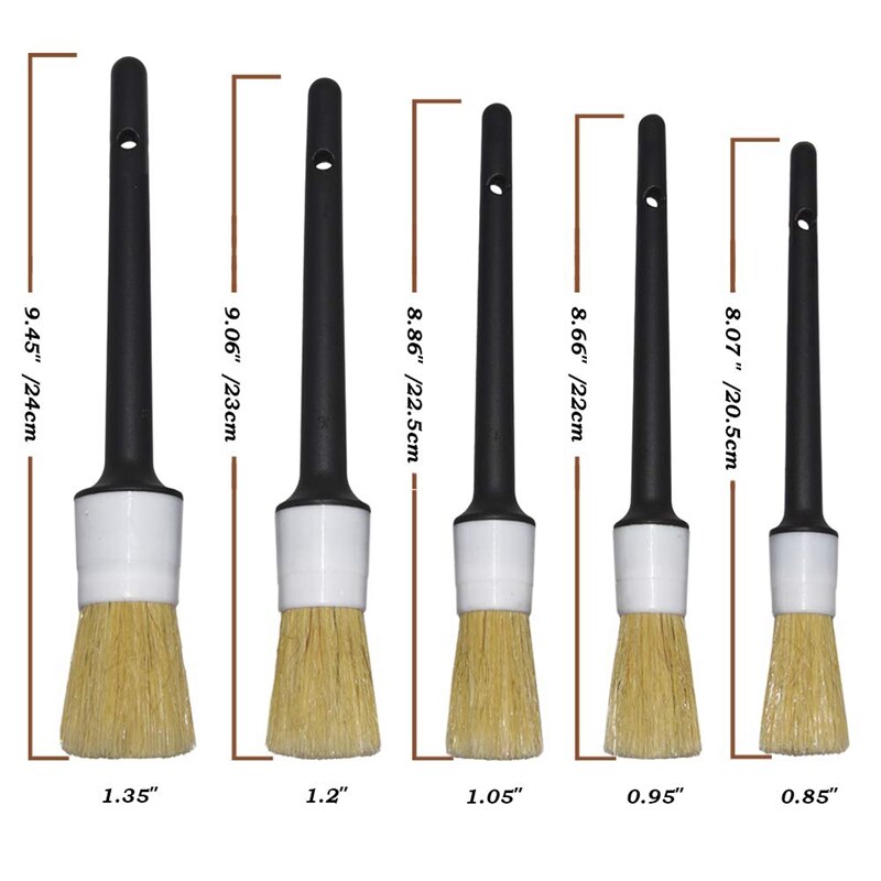 Auto Detailing Brush (Set Of 5),Hair Brush Mixed Fiber Plastic Handle Automotive Detail Brushes for Cleaning Wheels, Engine, Int