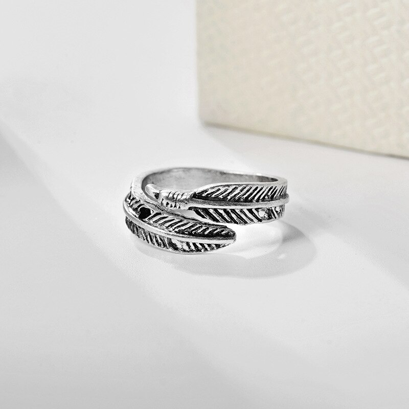 Minimalistische Retro Zilver Kleur Verstelbare Opening Ring Creatieve Veer Vlinder Boomtak Vinger Ring Voor Vrouwen Charm Sieraden: 1