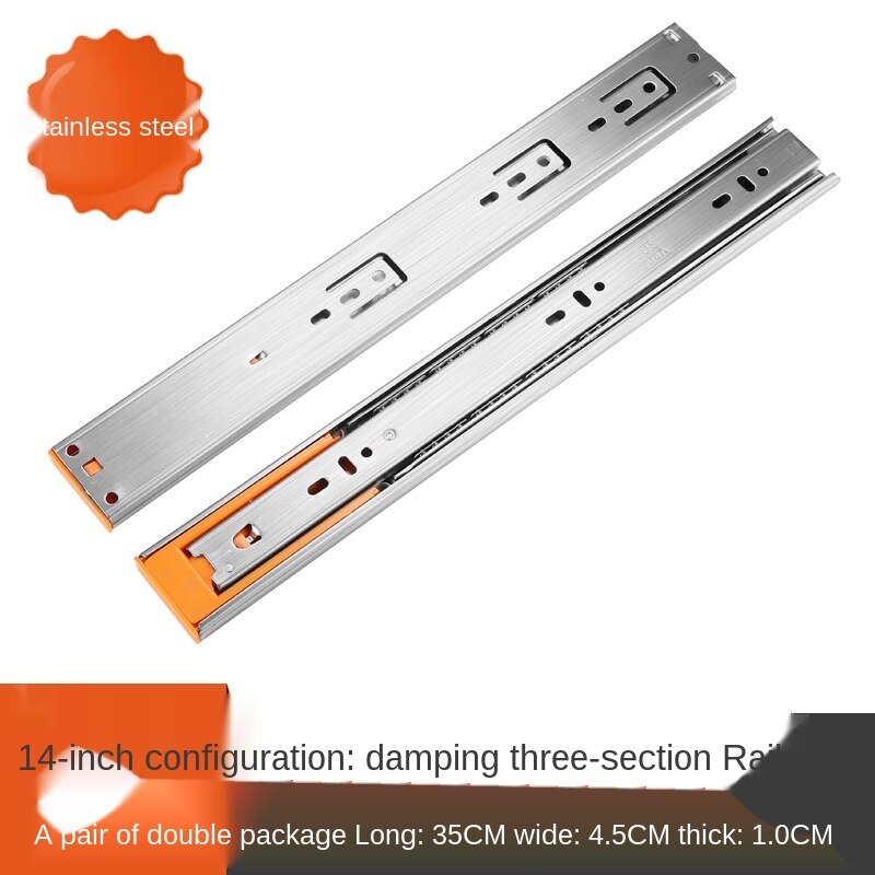 10&quot;-22&quot; Stainless Steel Drawer Slides Soft Close Drawer Track Rail Sliding Three-Section Cabinet Slides Furniture Hardware WF: 14 inch