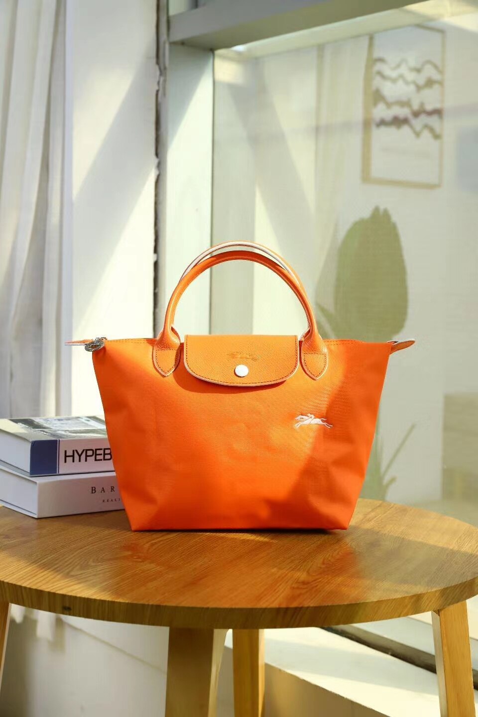 Short Handle Small 70th Anniversary Embroidered Horse Girl Dumpling Bag Mini Handbag Nylon Canvas Bag: Orange