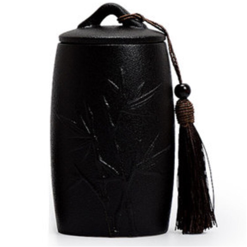 Caddie de poterie en céramique noire et blanche, pot de stockage de thé Vintage, accessoires de cérémonie de thé, artisanat de décoration, récipients scellés: D black