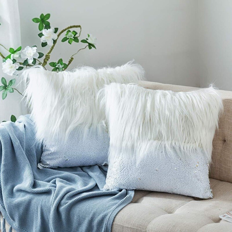 GY0757 Lange Pluche Harige Pailletten Splicing Kussen (Geen Vulling) schaal Glitters Kussen Woonkamer Sofa Pluche Sierkussen Sets