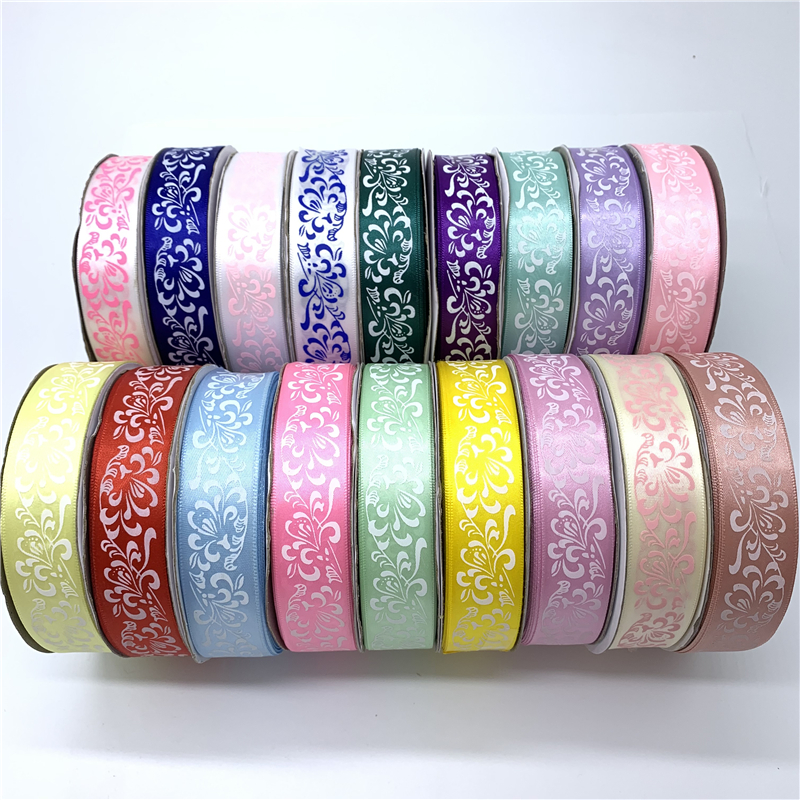 5 Yards/Lot 25mm Polyester ruban impression fleur ruban pour cheveux arc mariage noël décoration bricolage à la main arc-en-ciel ruban