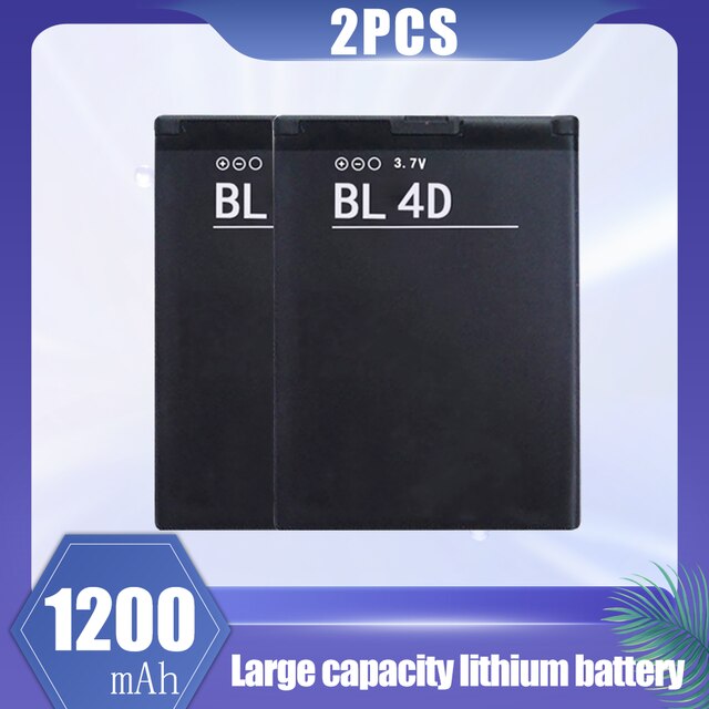 BL-4D-batería de litio recargable BL 4D BL4D de 1200mAh para Nokia Mini, E7, E7-00, N5, N8, N8-00, E5, E6, E5-00, 702T, T7-00, 803, N803: 2PCS