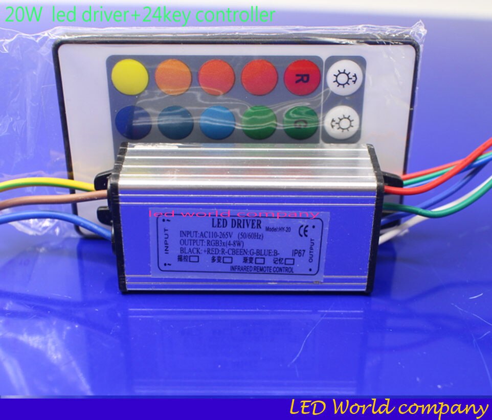 1Set Full Watt RGB Integrated Chip 10W 20W 30W 50W 100W RGB LED lamp + LED Driver +24Key Remote For Floodlight Spot light bulbs: 20W driver no chip