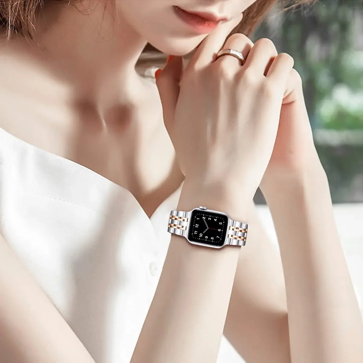 Metal Compatible Strap for Apple Watch Band 49mm 44mm 45mm 41mm 40mm Stainless Steel Bracelet iWatch Series 9 8 7 6 5 Ultra 2 SE