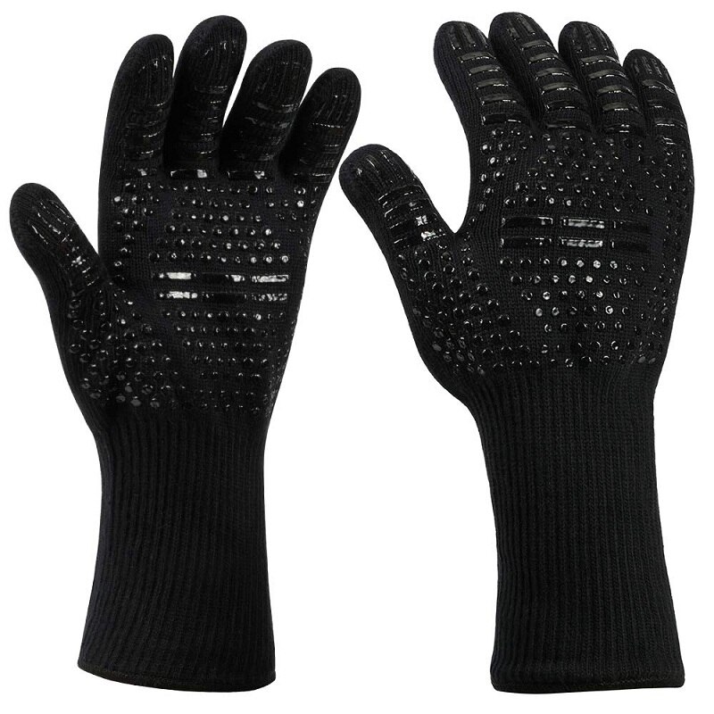 1/2 Uds guantes de barbacoa 300-500 grados centígrados extremo aramida resistente al calor guantes de seguridad parrilla BBQ Forro de algodón para cocina herramienta de horneado: 1 pair