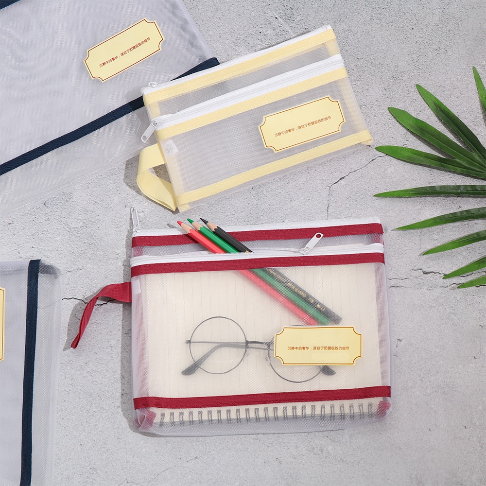 1 PC A4/A5/A6 Nylon Mesh Document File Double Pocket Pencil Case Zipper Notebook Bag Office Stationery Storage