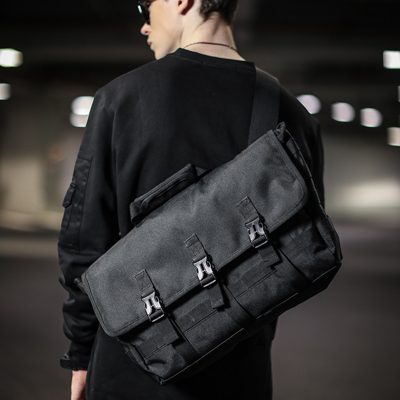 Men Pure Black Satchel Bike Riding Messenger Bag Large Capacity Sports Bag for Man Boys Crossbody Bicycle Shoulder Bag