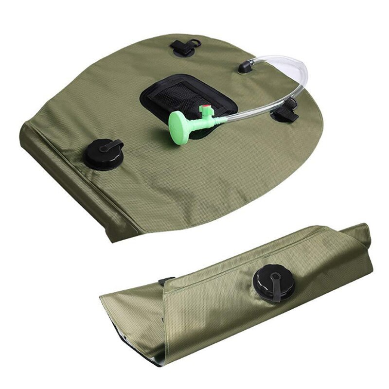 Udendørs solenergi 20l brusebad vandreture camping bærbar brusebadstang slange kan skifte brusehoved: Grøn