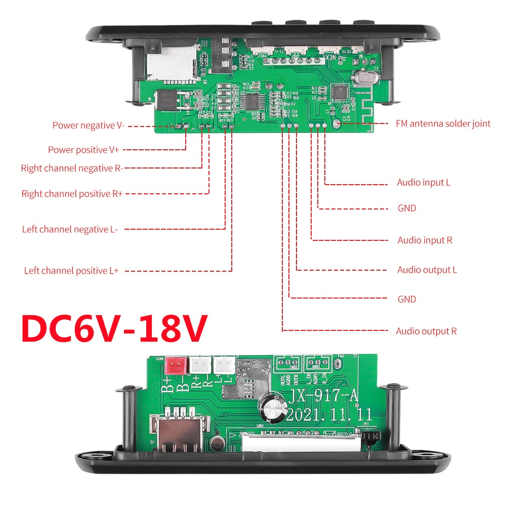 Vivavoce 50W amplificatore MP3 scheda di decodifica schermo a colori DC 12V Bluetooth V5.0 lettore MP3 per auto modulo di registrazione USB FM AUX Radio
