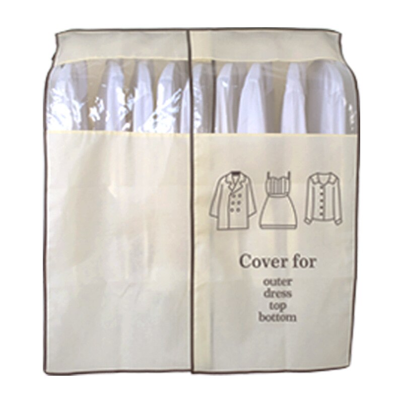 Clothes Hanging Dust Cover Non-woven Fabric Clothes Dust Covers Waterproof Clothing Dustproof Cover Home Wardrobe Coat Organizer: Beige L