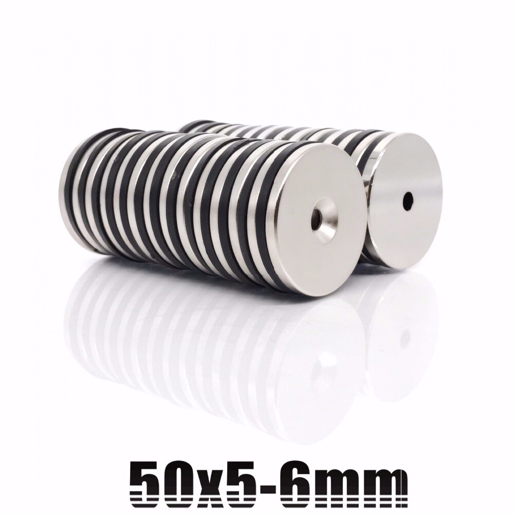 4 stks 50x5mm gat 6mm neodymium magneet 50mm * 5mm sterke zeldzame aarde neodymium magneten 50*5mm NdFeB permanente ronde magnetische 50x5mm