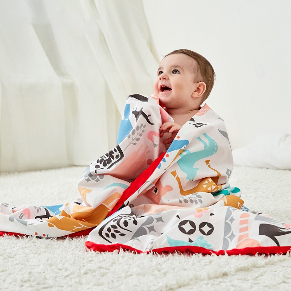 Låt oss göra baby mjuk bomull inomhus filt flanell fleece inladdning tecknad dekoration baby sängkläder filt barnvagn wrap