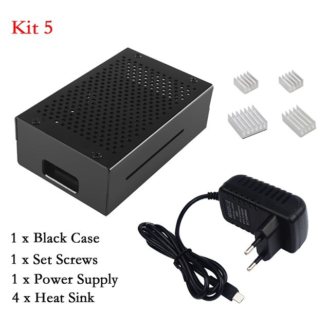 Raspberry Pi 4 Aluminum Case Raspberry Pi 4B Box Enclosure 3A Power Supply Charger Heat Sink Radiator for Raspberry Pi 4 Model B: Kit 5