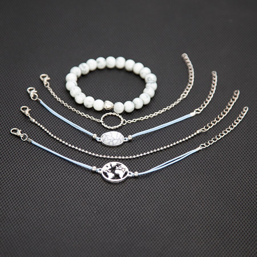 UAM , , pulseras de cuentas de piedra de mármol blanco, 5 unids/set, pulseras de abalorios bohemios de , brazaletes para mujer, de joyería