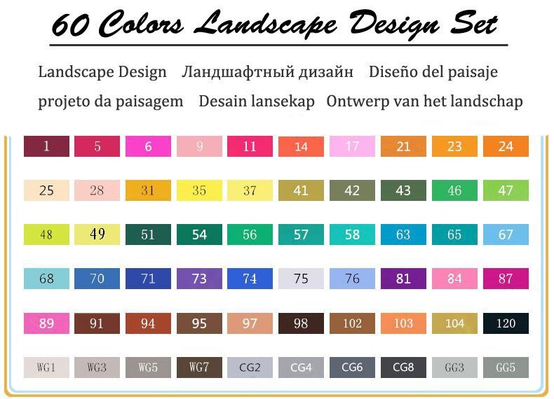 TouchFive Alcohol marker 168 color alcohol-based ink sketch 80 color markers for artist drawing comics animation art supplies: 60 Landscape set