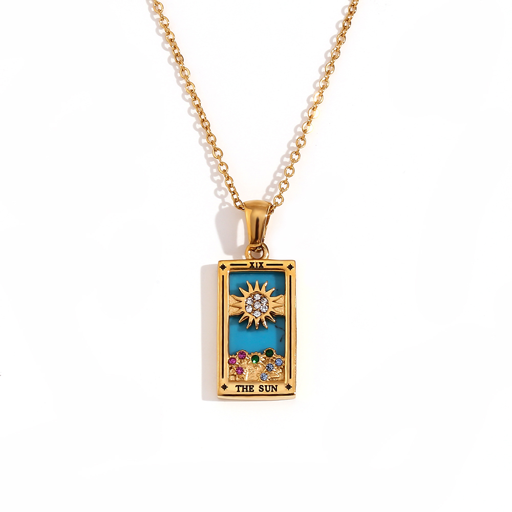MamacitaSlay en Populry colgante Rectangular amantes de la emperatriz mago Tarot collar de acero inoxidable impermeable para mujeres: Color dorado