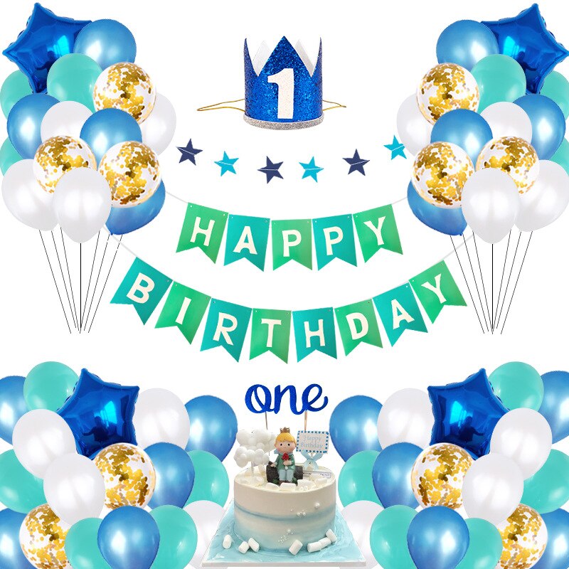 Decoración de feliz cumpleaños, globos nuevos para , decoración de 1 año de cumpleaños, globo con letras Chiffre, conjunto de lentejuelas para niño o niña: blue