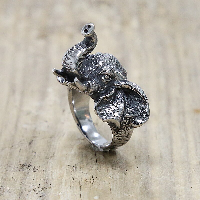 Bague tête d'éléphant classique bague en acier inoxydable 316L pour animaux bagues de motard Punk pour hommes bijoux en amulette tribale Vintage