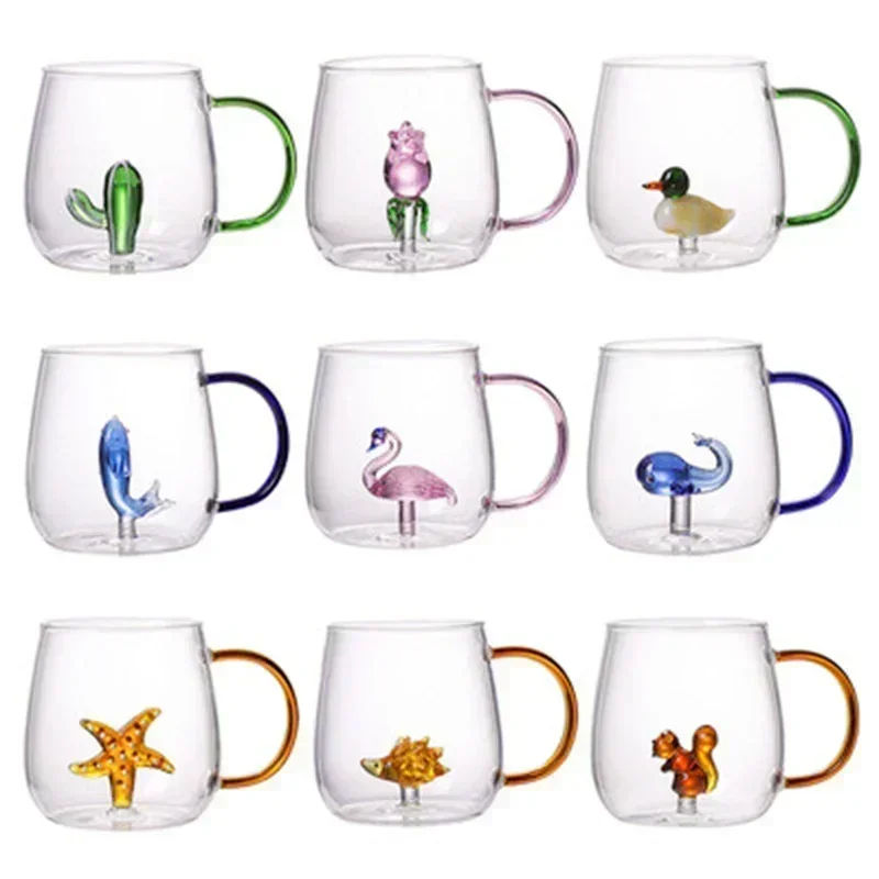 Verre en forme d'animal de dessin animé, mignon, verre à haute teneur en Borosilicate, tasse monocouche, salon avec invités, jus, boisson froide