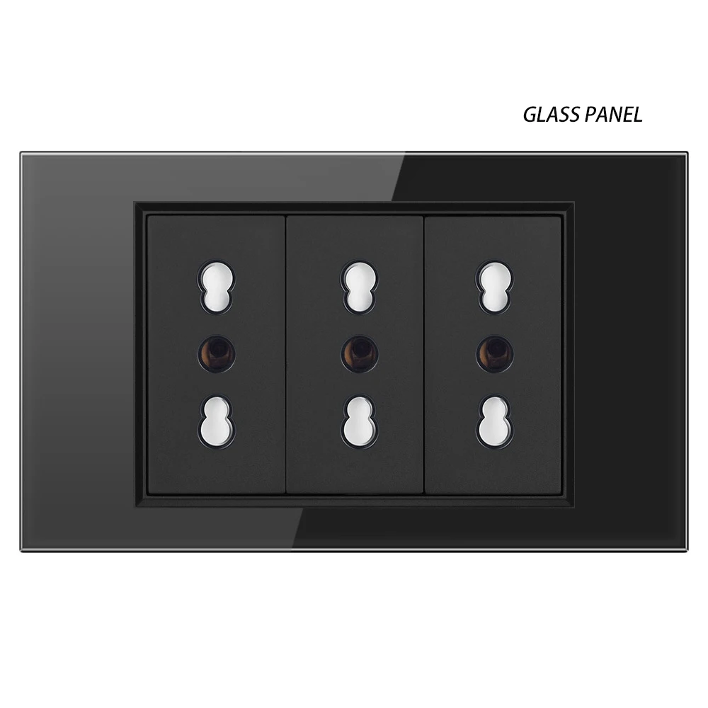 Italy Switch Wall Sockets USB Type-C Chile Plug 16A Chilean Outlets Italian EU Power Socket Tempered Glass Panel Home Office