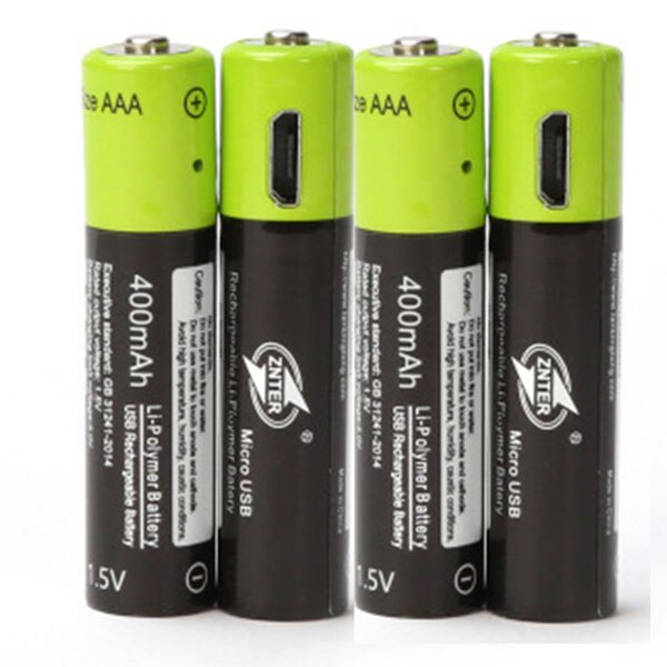 ZNTER AAA Rechargeable Battery 1.5V 400mAh USB Rechargeable Battery Universal Lithium Polymer Bateria With Micro USB Cable: 4pcs without cable