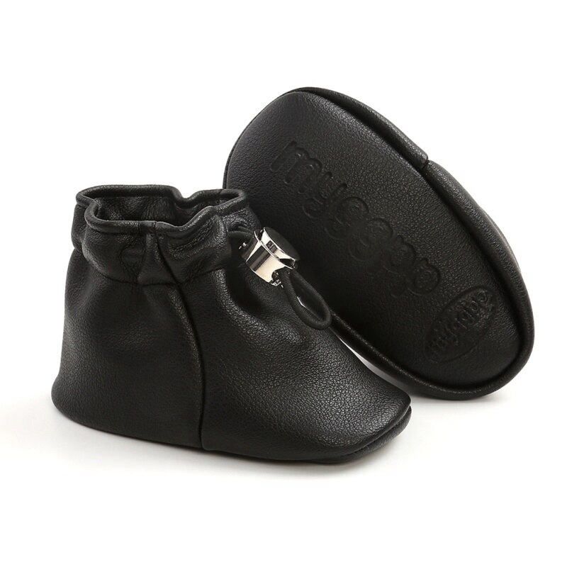 -né anti-dérapant semelle souple baskets premiers marcheurs bébé garçon fille PU cuir poche chaussures semelle souple enfant en bas âge chaussures 0-18M: Black / 0-6 mois