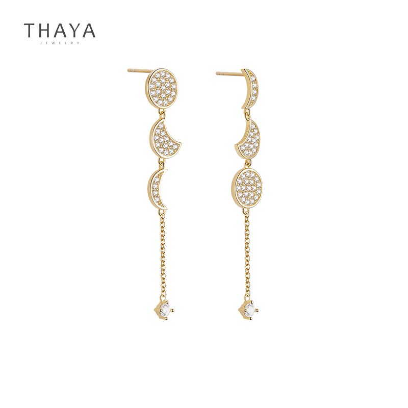 Thaya Echtes s925 Silber Mond & Sterne Ohrringe 14K Gold Überzogene Ohrringe Zirkon Charms Für Frauen Mädchen Feine schmuck: Default Title