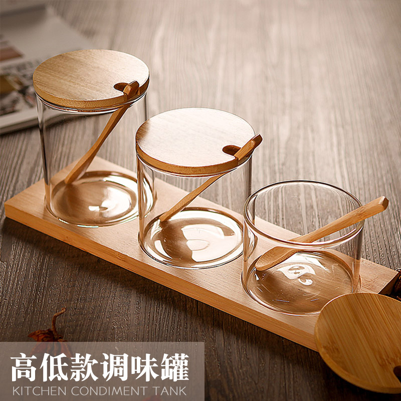Verre Transparent assaisonnement Pot stockage bouteille ménage assaisonnement boîte sel réservoir cuisine fournitures combinaison ensemble: B--3-piece set