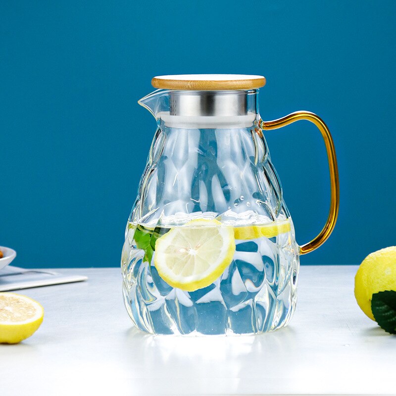 Nordic cold water kettle explosion proof high temperature resistant large capacity glass pot household juice pot: 1900mL bamboo cover